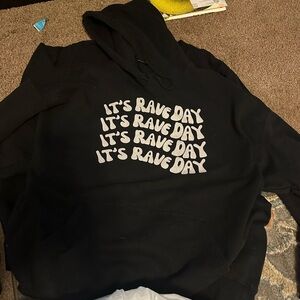 Hanes Black Hoodie with White "It's Rave Day" Repeat Graphic